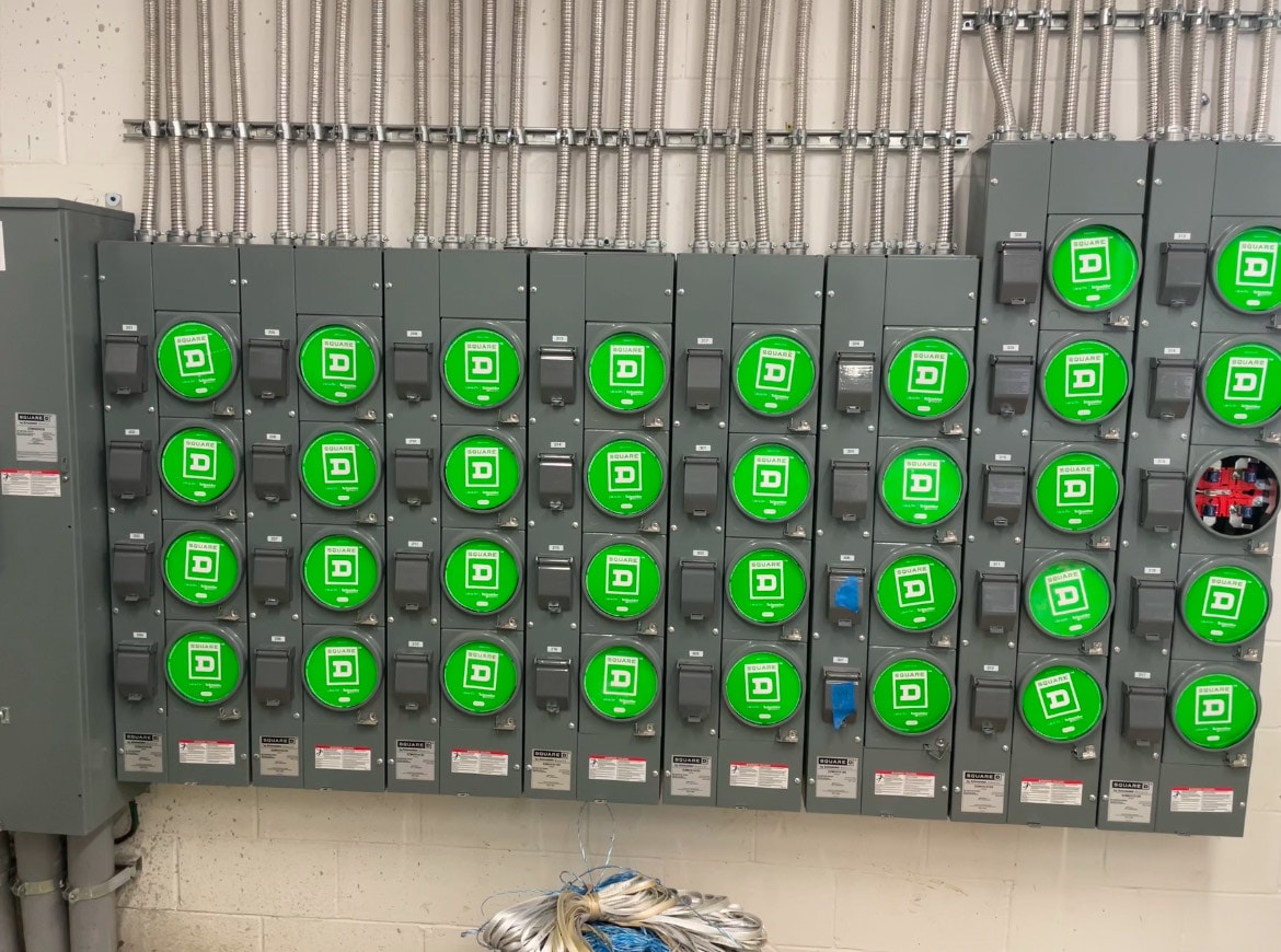 Apartment building Square D meter stack installation
