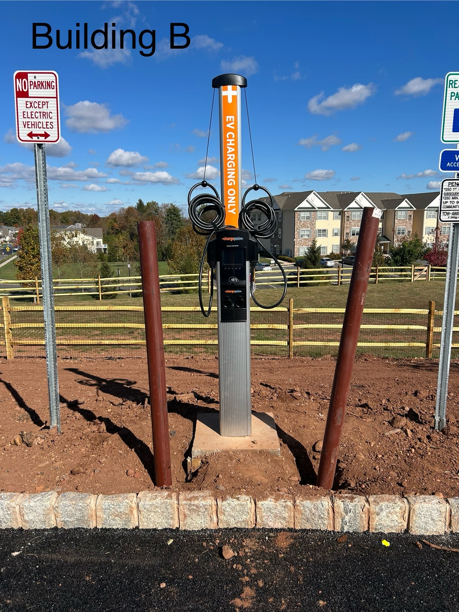 Level 2 EV charging station installation at Building B parking lot